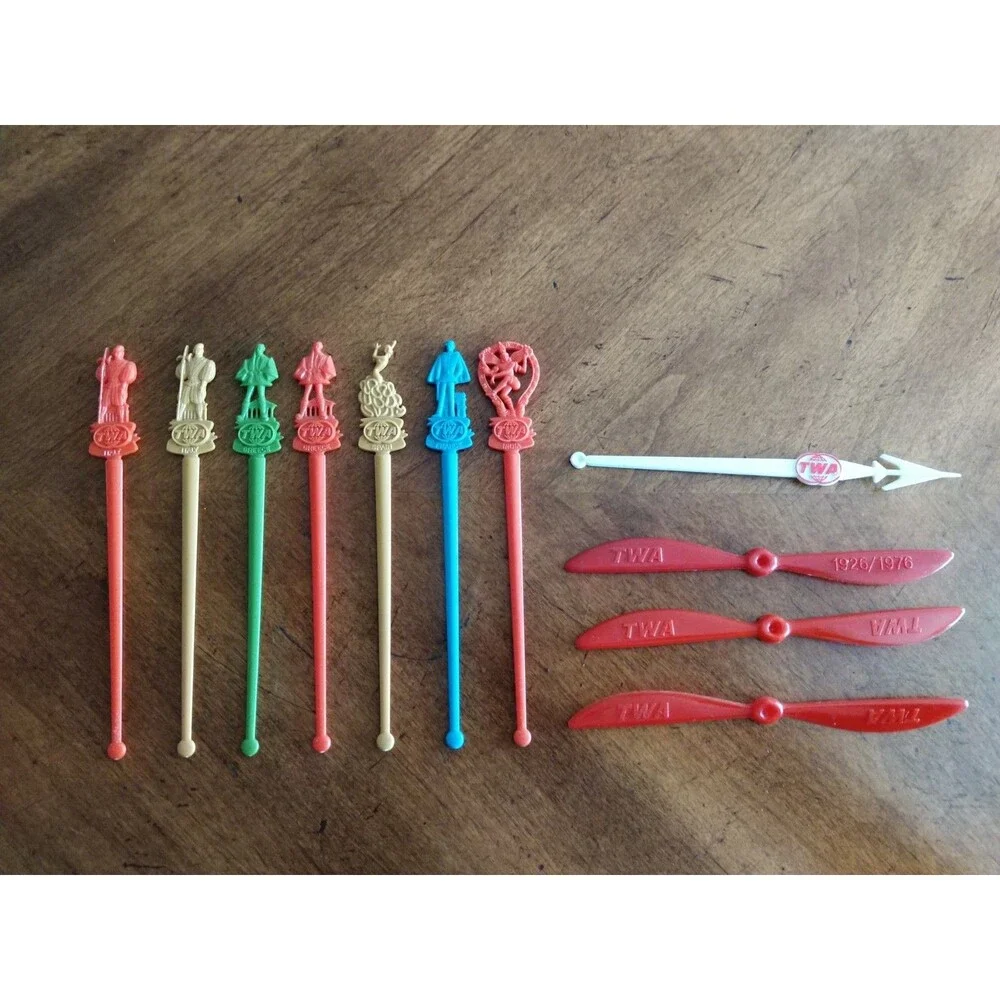Vintage Lot 11x Swizzle Stick Retro Bar Stirrer TWA Airlines Propeller Italy ++